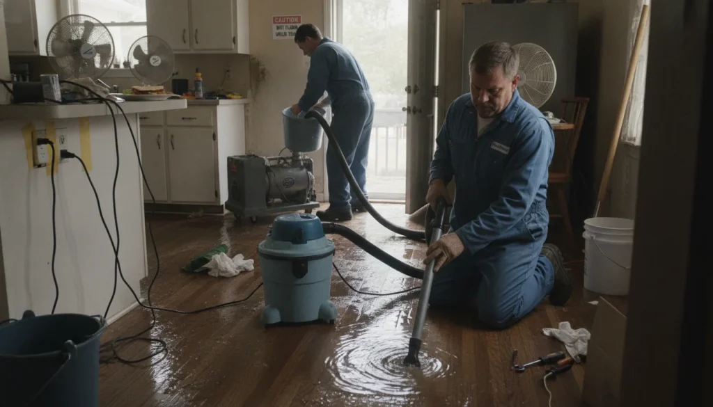 Use a wet/dry vac for small jobs; pumps handle larger floods. Keep cords and outlets dry during burst pipe cleanup.